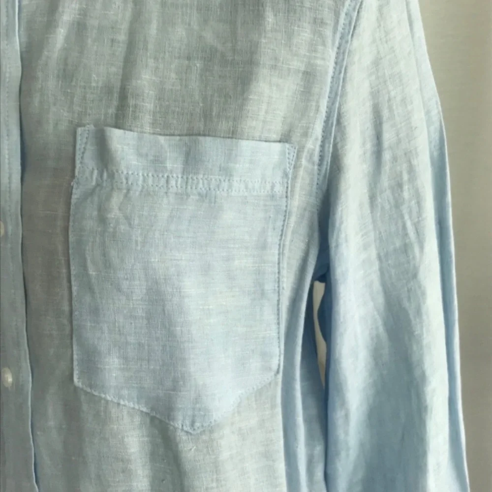 H&M 100% Linen Pale Blue Button Down Sz S - Picture 2 of 7
